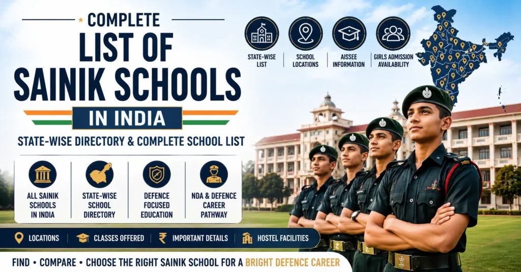 List of Sainik Schools in India – State-Wise Directory & Complete School List 13 State-wise list of Sainik Schools in India showing AISSEE information, school locations, girls admission availability, and defence school students.
