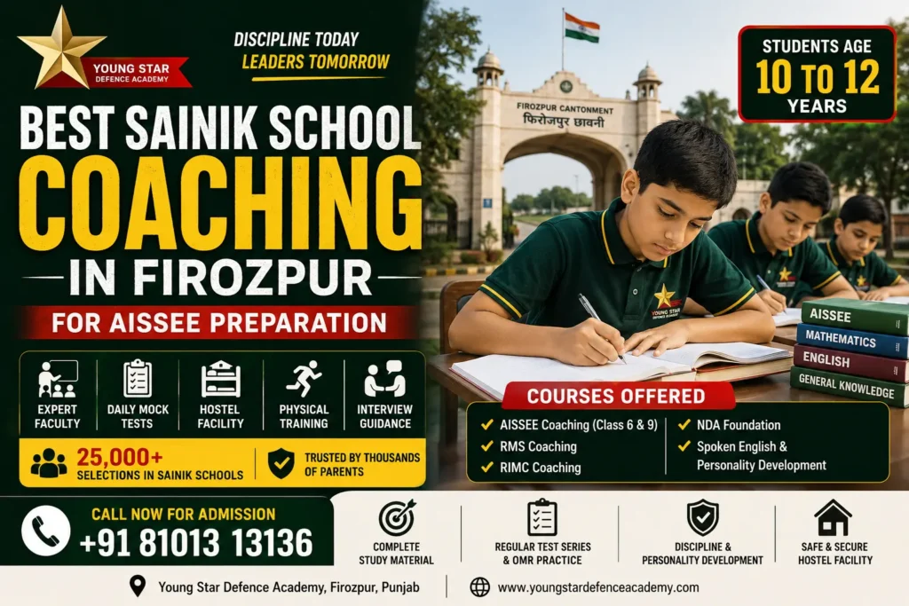 Sainik School Coaching in Firozpur 23 Best Sainik School Coaching in Firozpur by Young Star Defence Academy for AISSEE Preparation