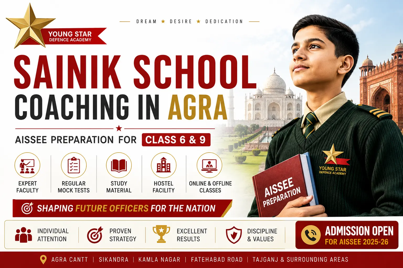 Young Star Defence Academy Sainik School Coaching in Agra for AISSEE Class 6 and Class 9 preparation with expert faculty, mock tests and study material.