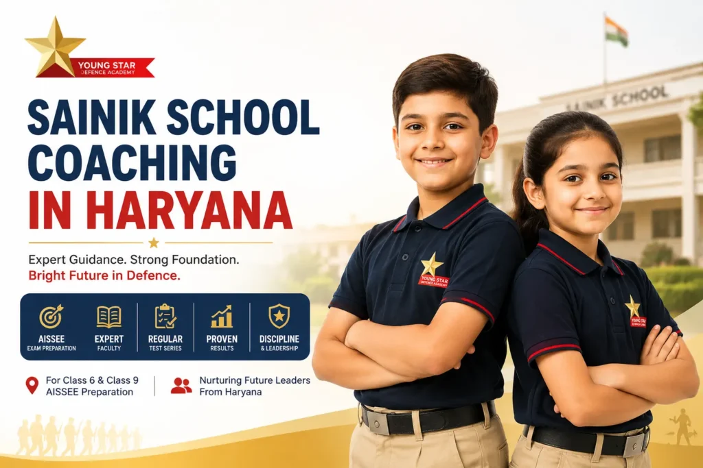 Best Sainik School Coaching in Haryana | AISSEE, RMS & RIMC Preparation 5 Sainik School Coaching in Haryana by Young Star Defence Academy with young students preparing for AISSEE Class 6 and Class 9 entrance exam