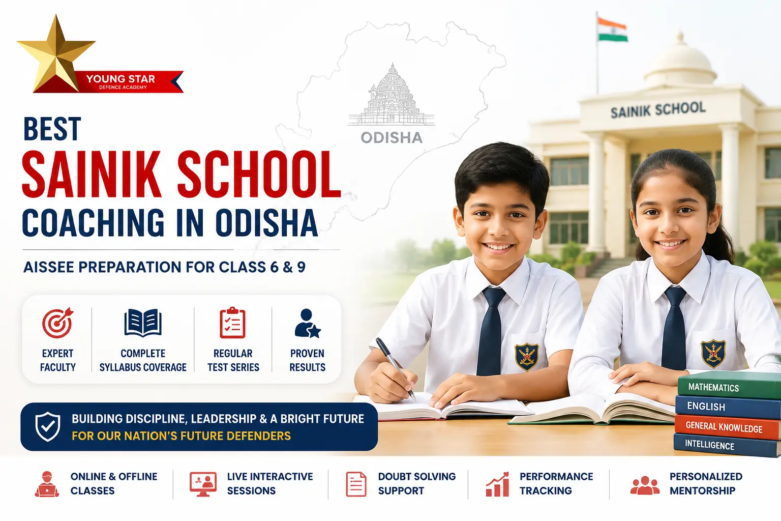 Sainik School Coaching in Odisha by Young Star Defence Academy showing students preparing for AISSEE Class 6 and Class 9 entrance exam