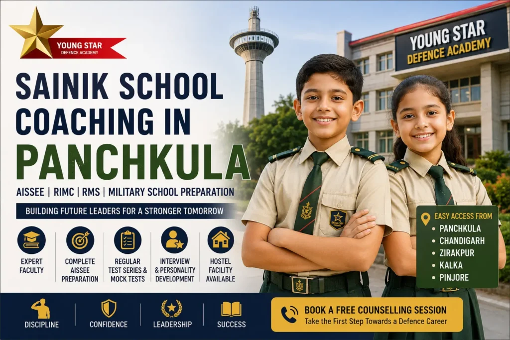 Sainik School Coaching in Panchkula 2 Best Sainik School Coaching in Panchkula by Young Star Defence Academy with boy and girl students preparing for AISSEE, RMS and RIMC entrance exams