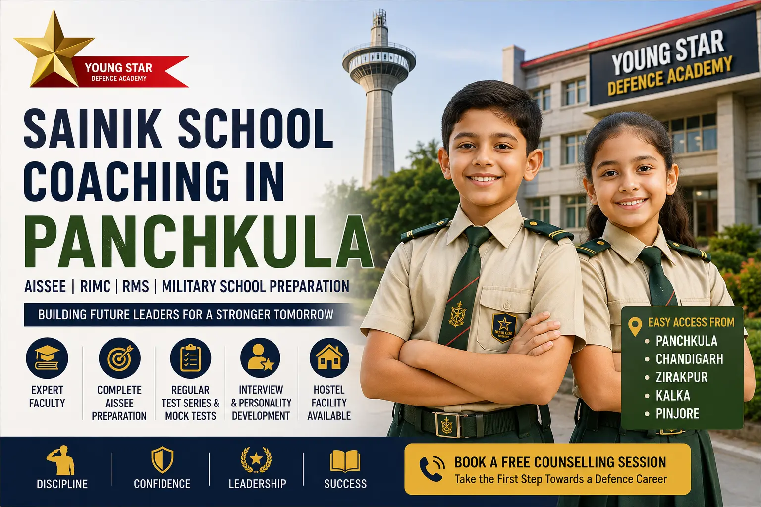 Best Sainik School Coaching in Panchkula by Young Star Defence Academy with boy and girl students preparing for AISSEE, RMS and RIMC entrance exams