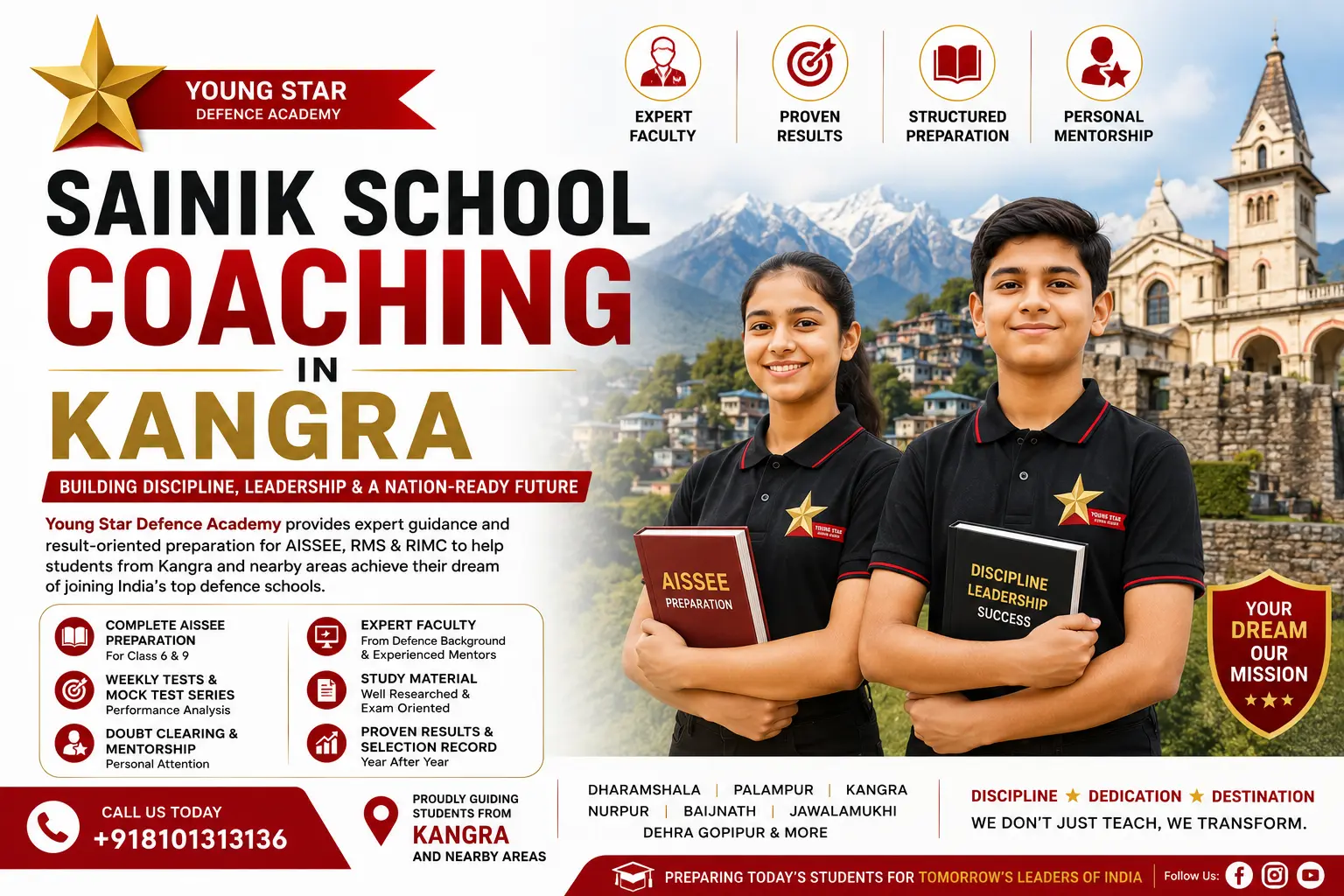 Sainik School Coaching in Kangra by Young Star Defence Academy featuring one boy and one girl student preparing for AISSEE, RMS and RIMC entrance exams.
