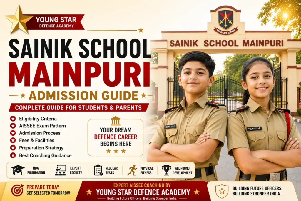 Sainik School Mainpuri Admission Guide | Eligibility, AISSEE Exam & Coaching 6 Sainik School Mainpuri Admission Guide with AISSEE Coaching by Young Star Defence Academy featuring a boy and girl student