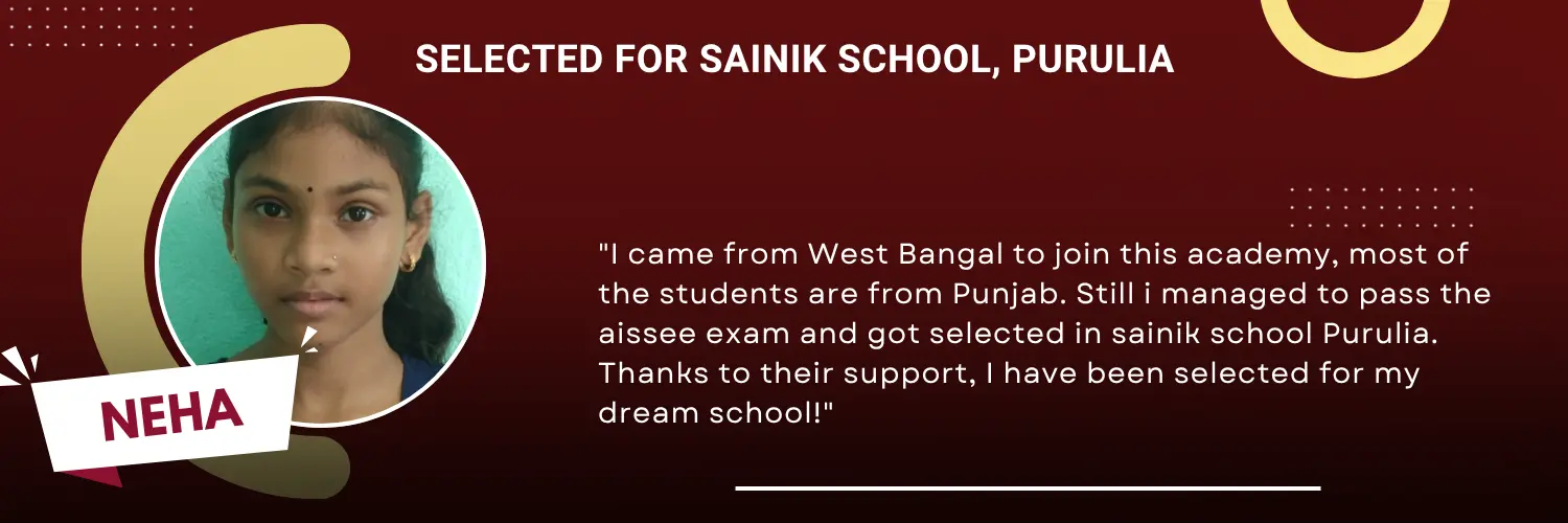 Selected for Sainik School Purulia West Bengal
