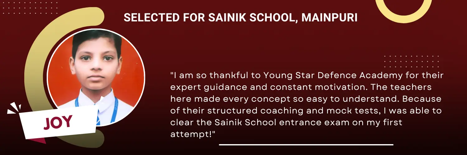 Selected in Sainik School Mainpuri Uttar Pradesh