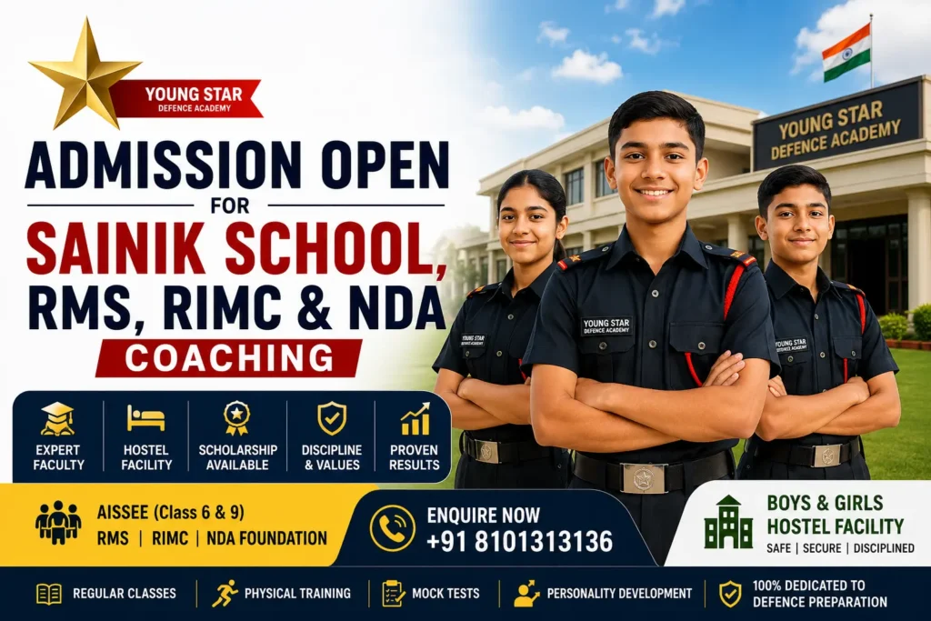 admission 4 Admission open for Sainik School, RMS, RIMC and NDA coaching at Young Star Defence Academy with hostel facility