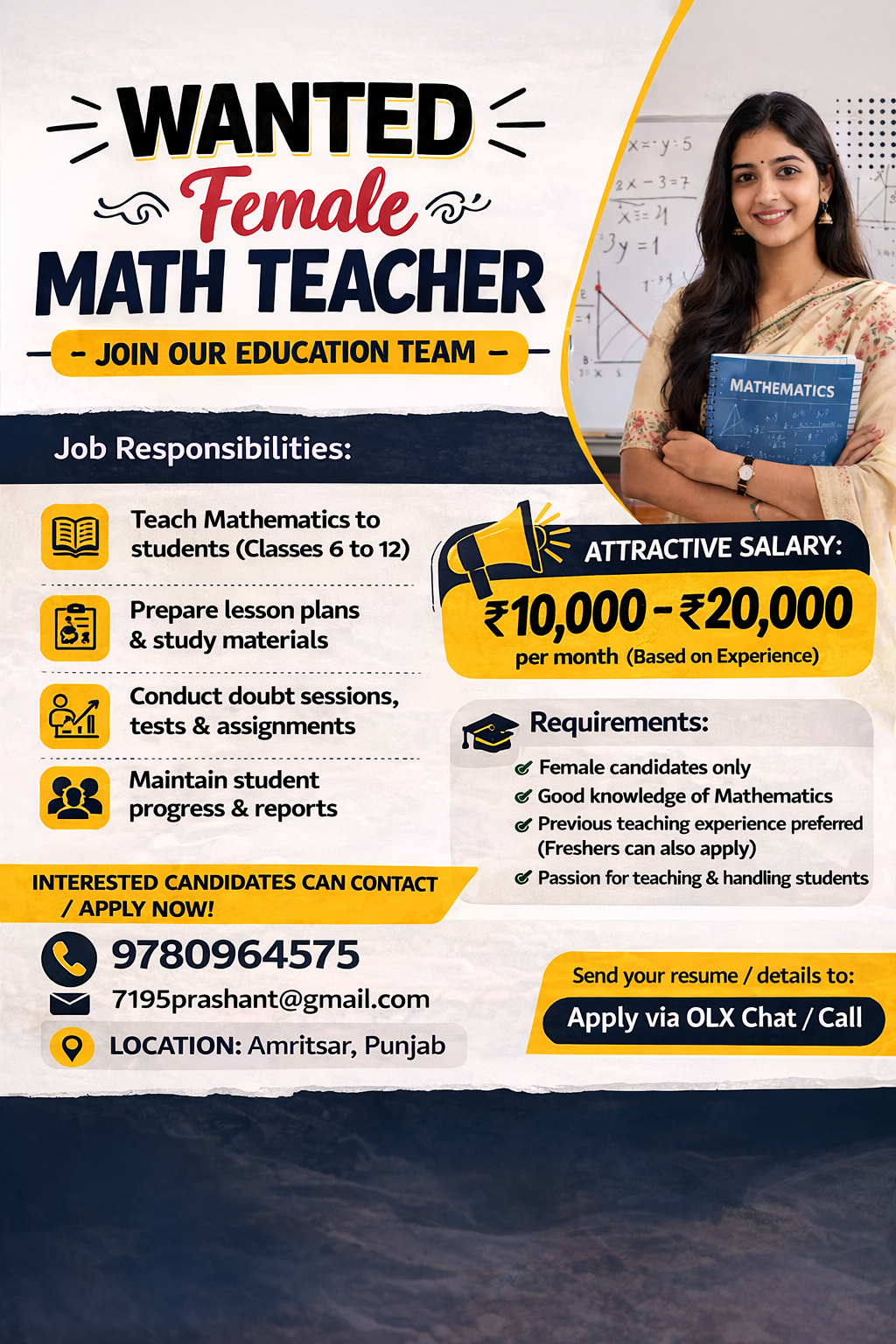 Female Mathematics Teacher Vacancy