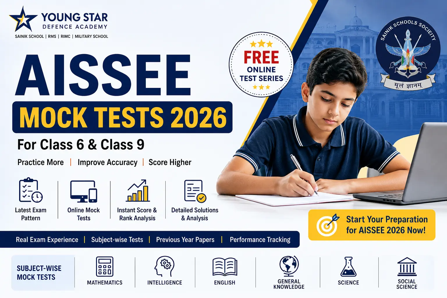 AISSEE Mock Test 2026 for Class 6 and Class 9 – Young Star Defence Academy Free Online Practice