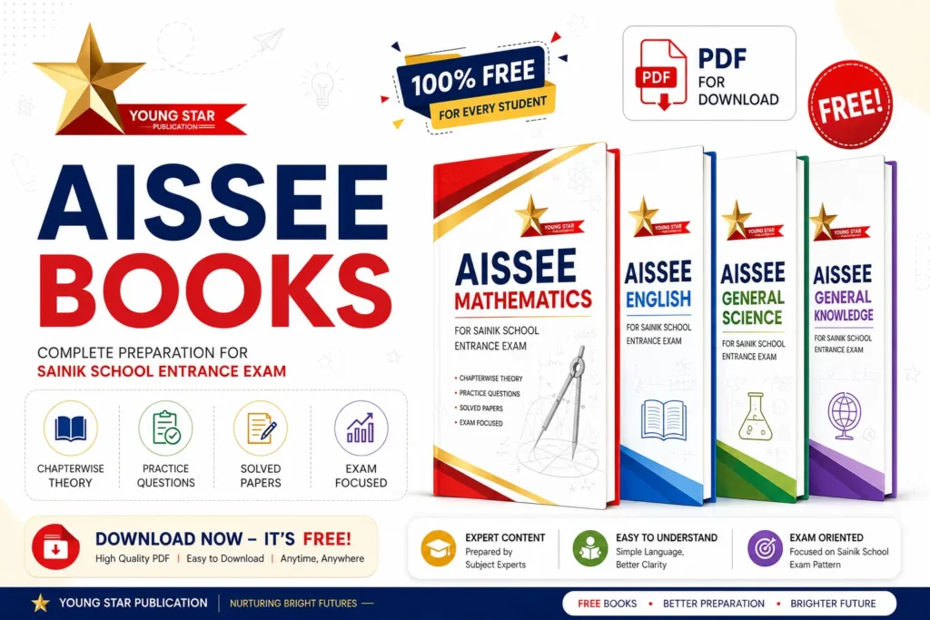 aissee-books 2 AISSEE Books PDF Free Download for Sainik School Entrance Exam – Mathematics, English, General Science and General Knowledge by Young Star Defence Academy