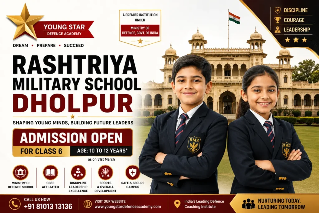 Rashtriya Military School Dholpur admission coaching image featuring 10 to 12 year old boy and girl students at Young Star Defence Academy