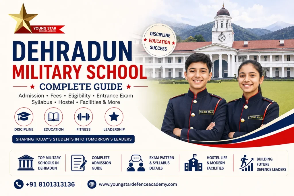 dehradun military school 4 Dehradun Military School complete admission guide showing military students, school campus, eligibility, fees, entrance exam and hostel information by Young Star Defence Academy.