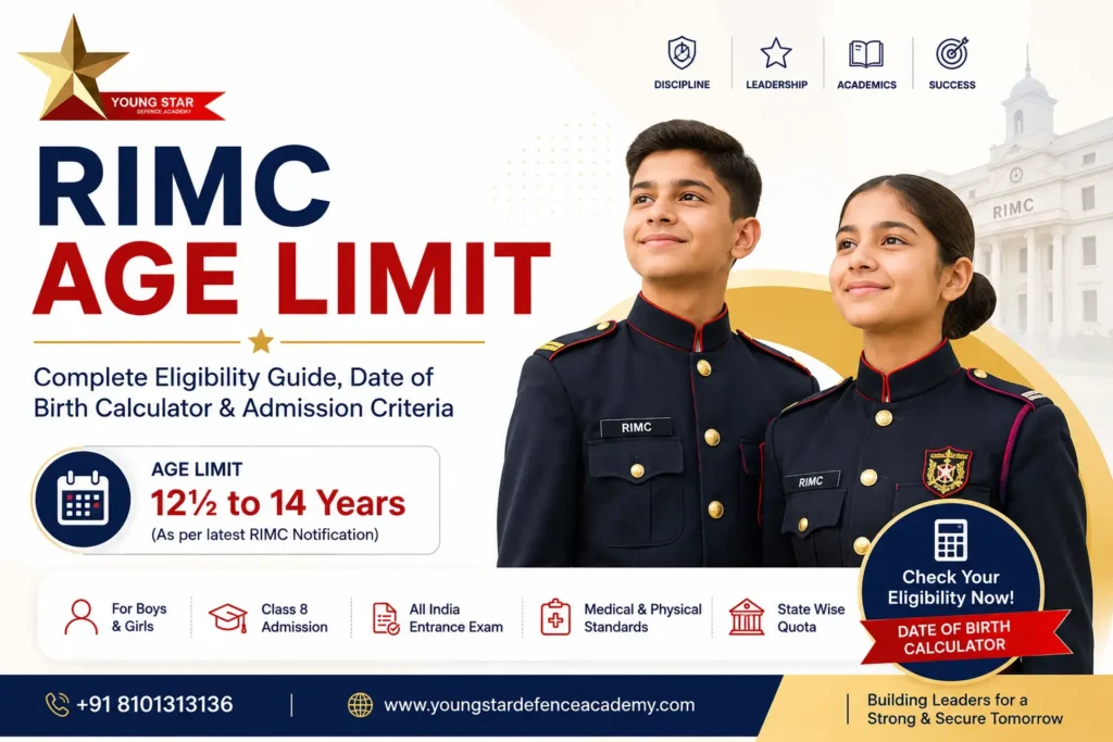 rimc age limit 7 RIMC Age Limit 12.5 to 14 Years Eligibility Guide, Date of Birth Calculator and Admission Criteria | Young Star Defence Academy