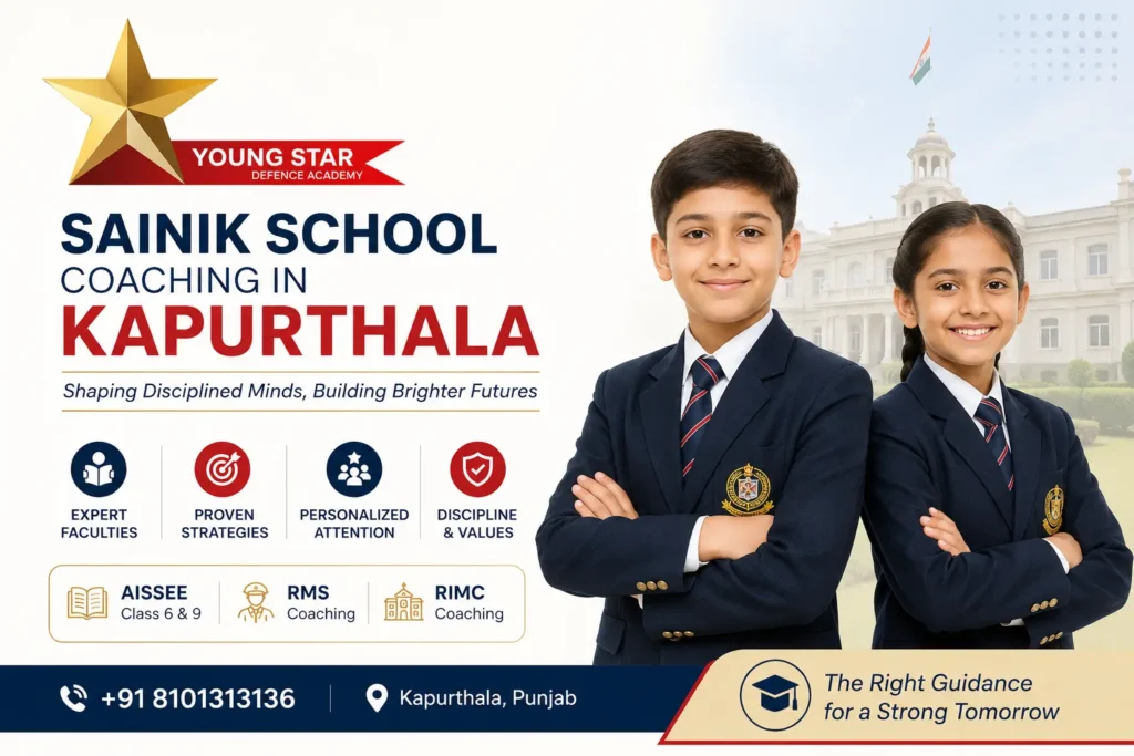 Best Sainik School Coaching in Kapurthala 21 Best Sainik School Coaching in Kapurthala, Punjab for AISSEE, RMS and RIMC entrance exam preparation by Young Star Defence Academy.